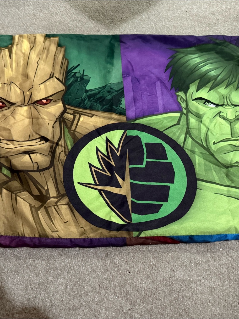 Marvel Kids Throw Blanket in Green, Purple, Tan Featuring Hulk & Groot